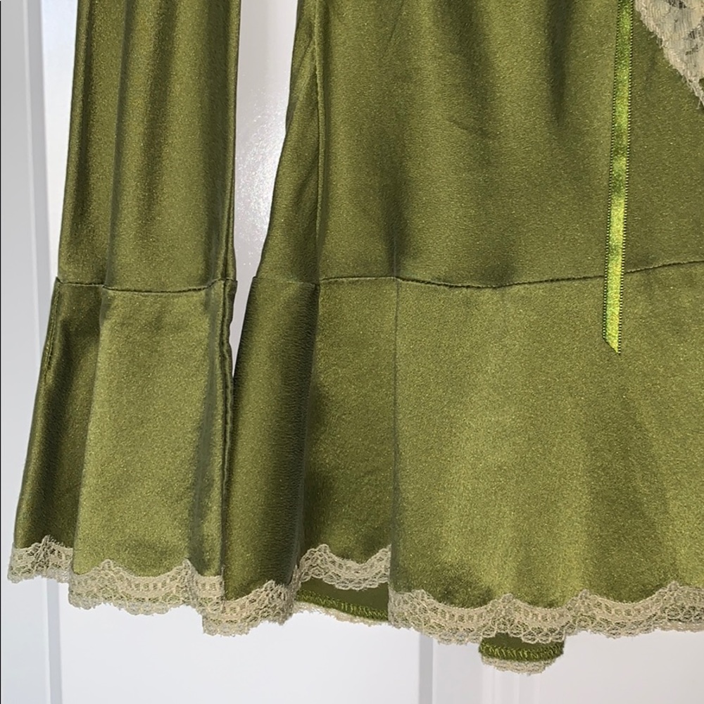 Free People Lace Silk Long Bell Sleeve Top Small - Picture 2 of 6